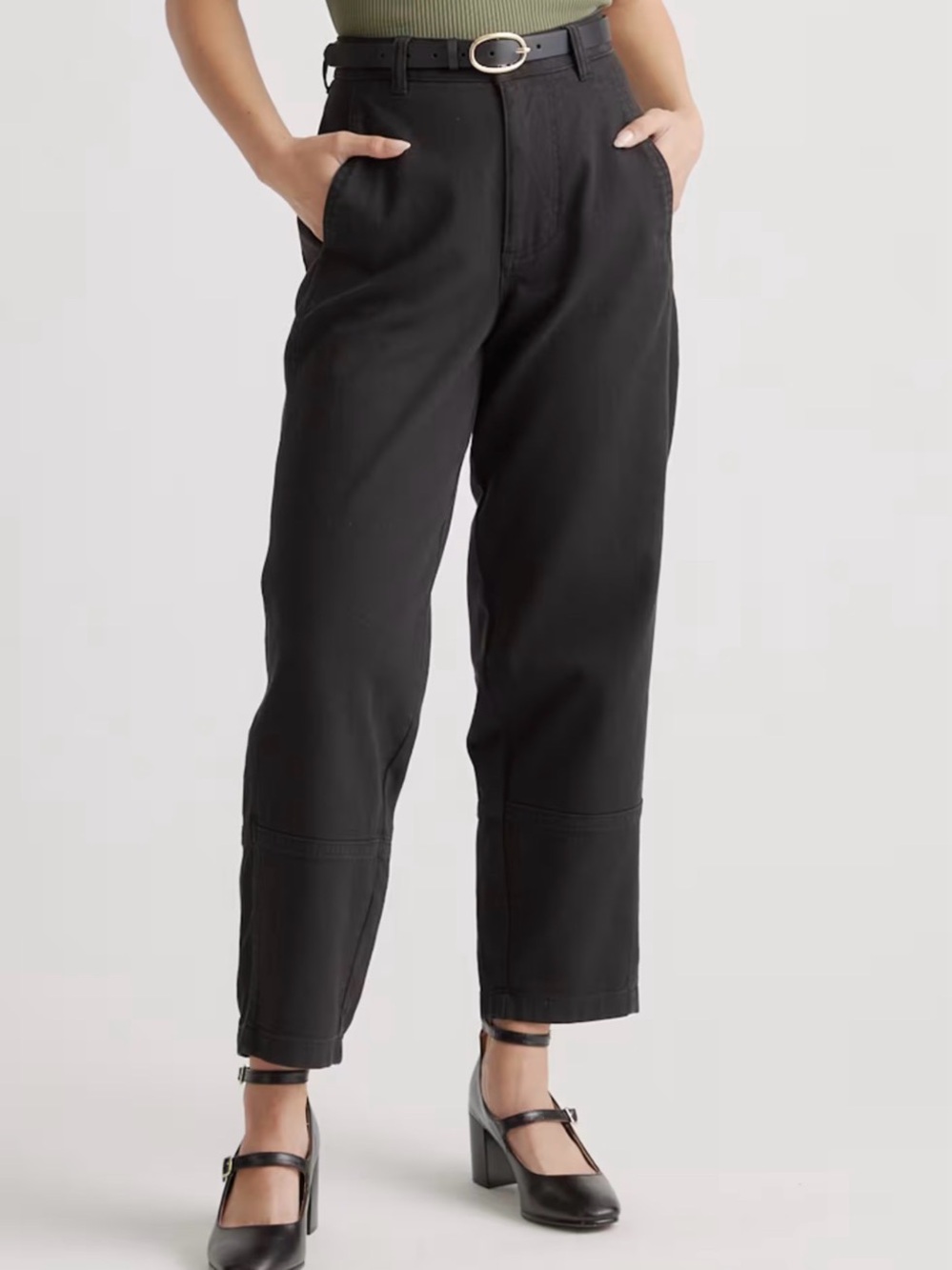 Quince Organic Stretch Cotton Twill Barrel Pants in Black